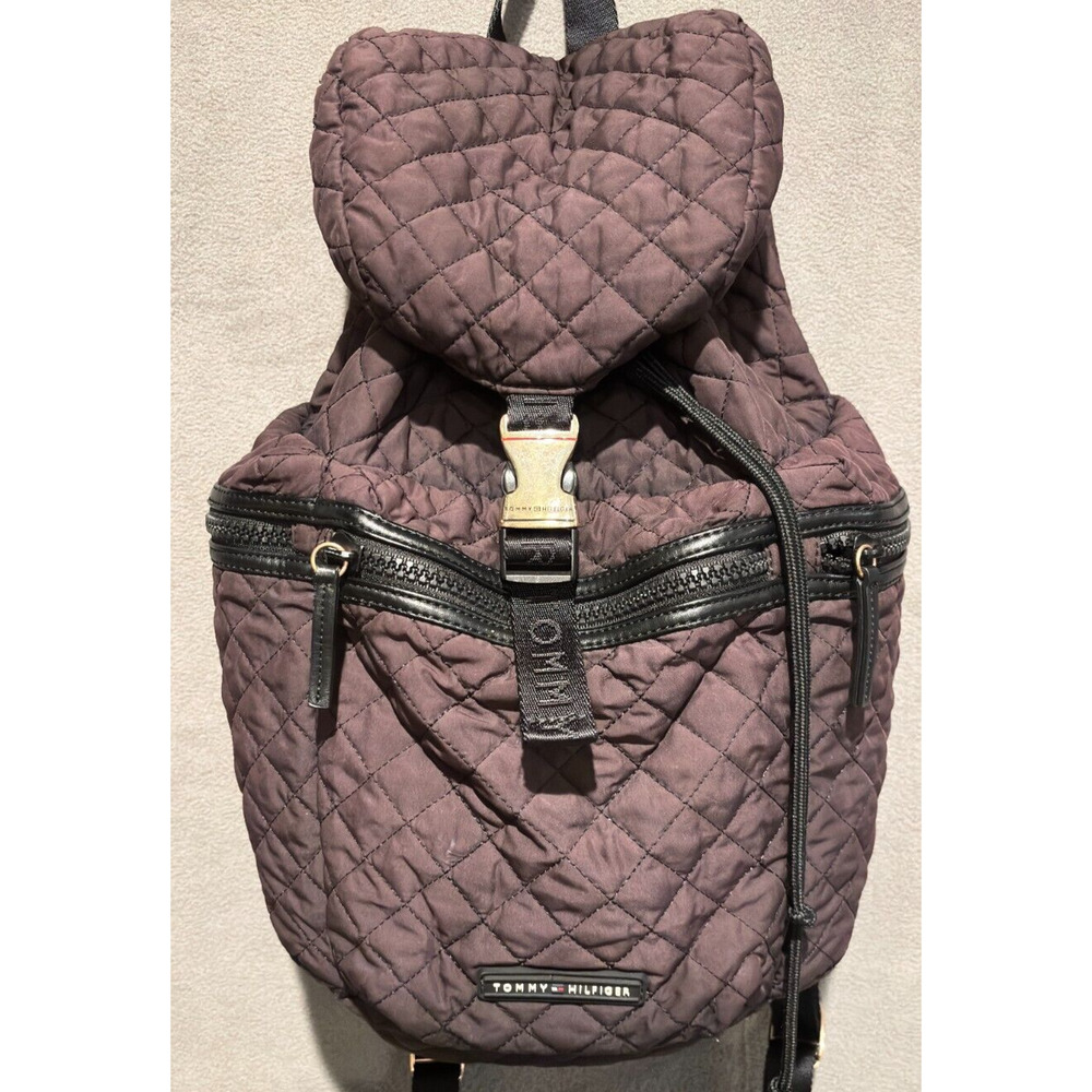 Tommy Hilfiger Women’s Nylon Patch Quilt Multi Pocket Large Black Backpack